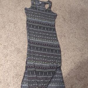 BONGO Asymmetrical Dress in Black and Green Pattern